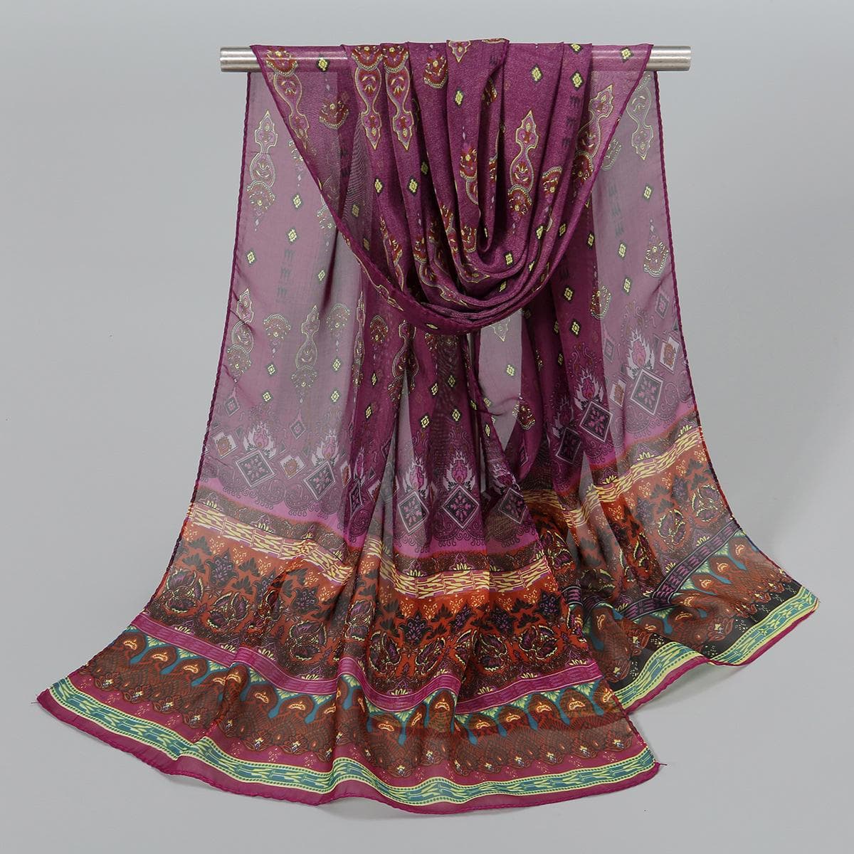 Indian Chiffon Silk Scarf: Breathable, Lightweight Spring & Autumn Accessory for Women XQ289-6 purple