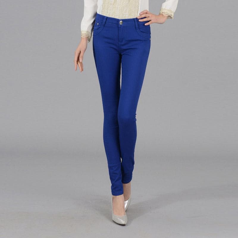 Women Ladies Pencil Pants Summer Pockets Button Skinny Calf Length Pants Casual Stretch Trousers Plus Size Female Pants 5XL sapphire