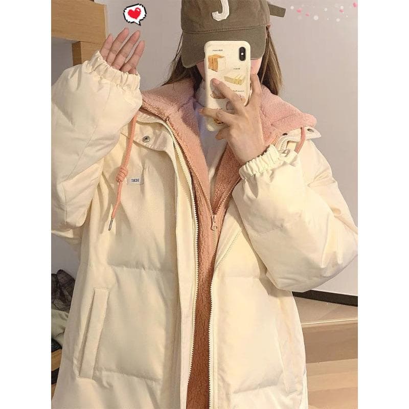 Fake Two-piece Down Jacket Women's New Winter Medium and Long Spliced Hooded Cotton Jacket S