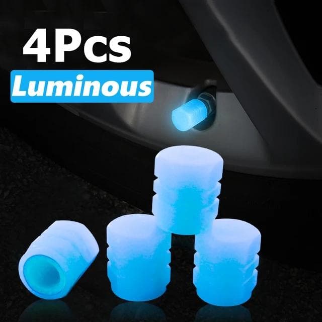 4pcs Luminous Car Tire Valve Caps Wheel Tyre Rim Stem Covers Dustproof Waterproof For Auto Motorcycle Bicycle Wheel Tyre Tools 4Pcs blue