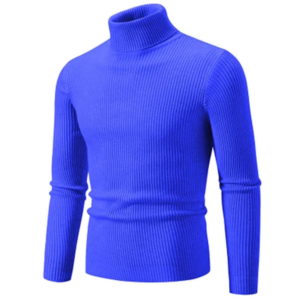 Mens Turtle Polo Neck Jumper Cable Knitted Warm Casual Winter Sweater Pullover 3XL royal blue