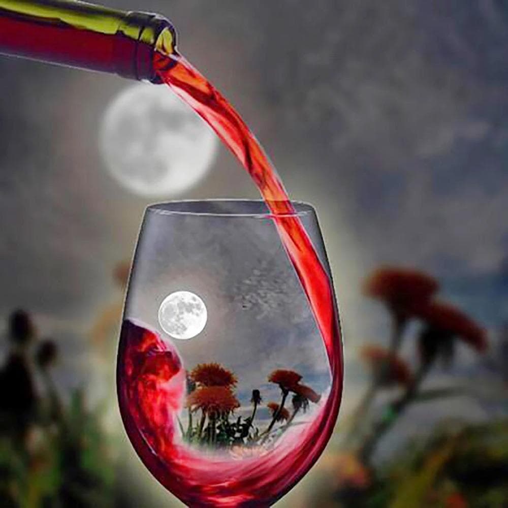 Diamond Painting Cross Stitch Red Wine Landscape Full Round Pictures Embroidery Restaurant Decor 30x30CM