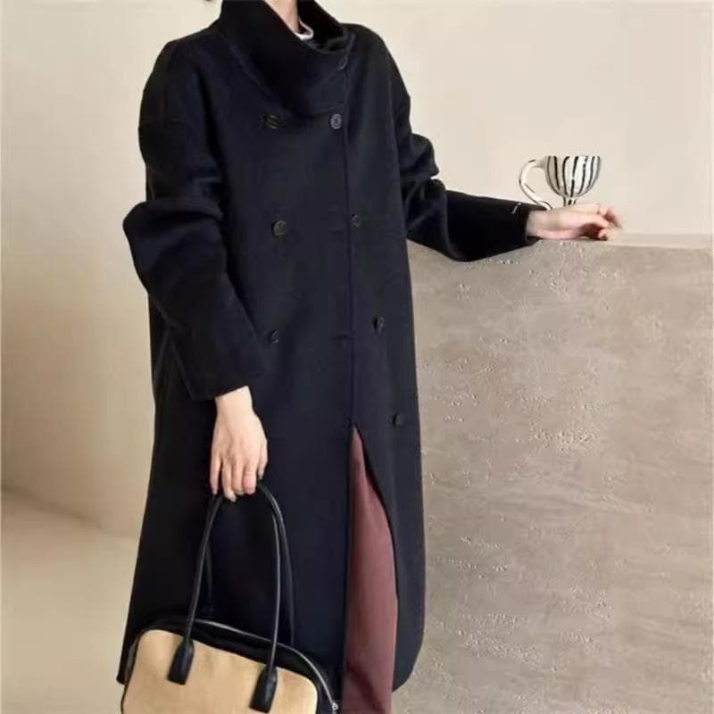 Autumn and Winter Double-sided Cashmere Coat Mid-length Stand-up Collar Versatile Wool Hepburn Style Coat for Women S