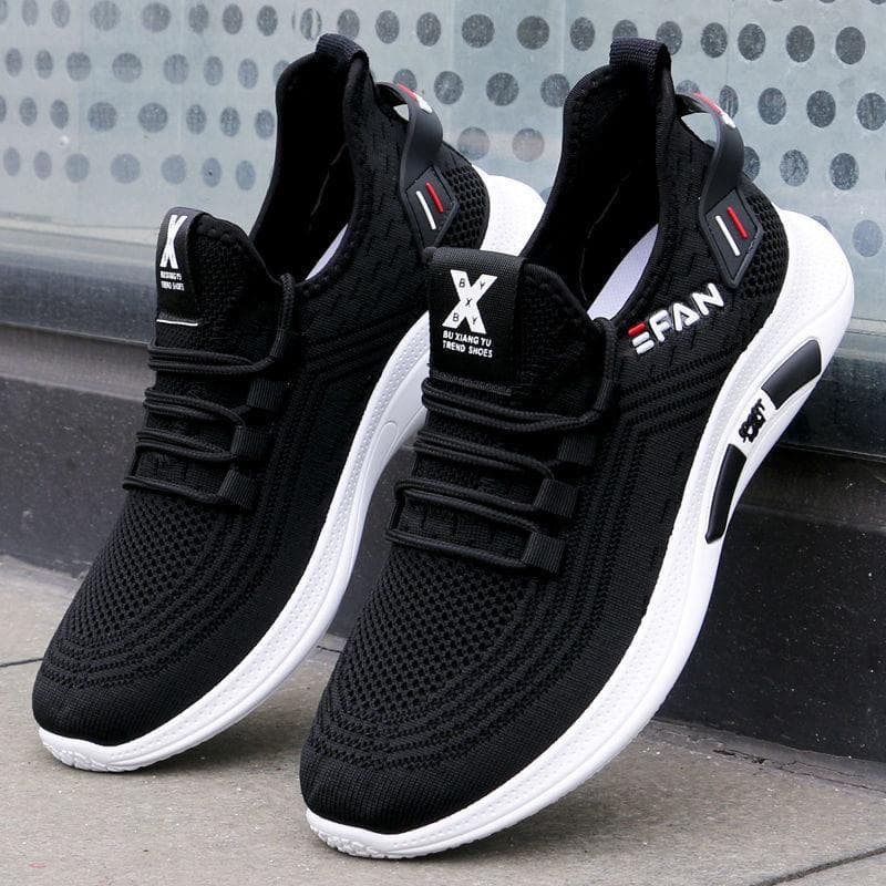 Men's Breathable Mesh Sneakers - Lightweight Non-Slip Rubber Sole 42 black