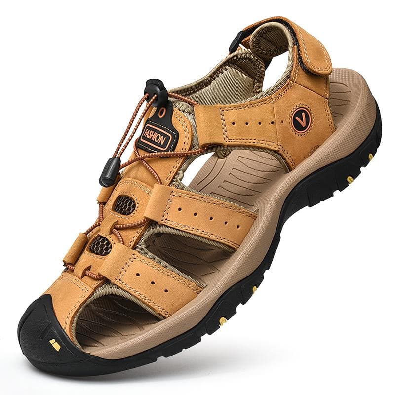 Men's Sandal Genuine Leather Men Shoes for Summer Large Size Outdoor Walking Shoes Male Sandals Man Slippers Plus Size 38 gold