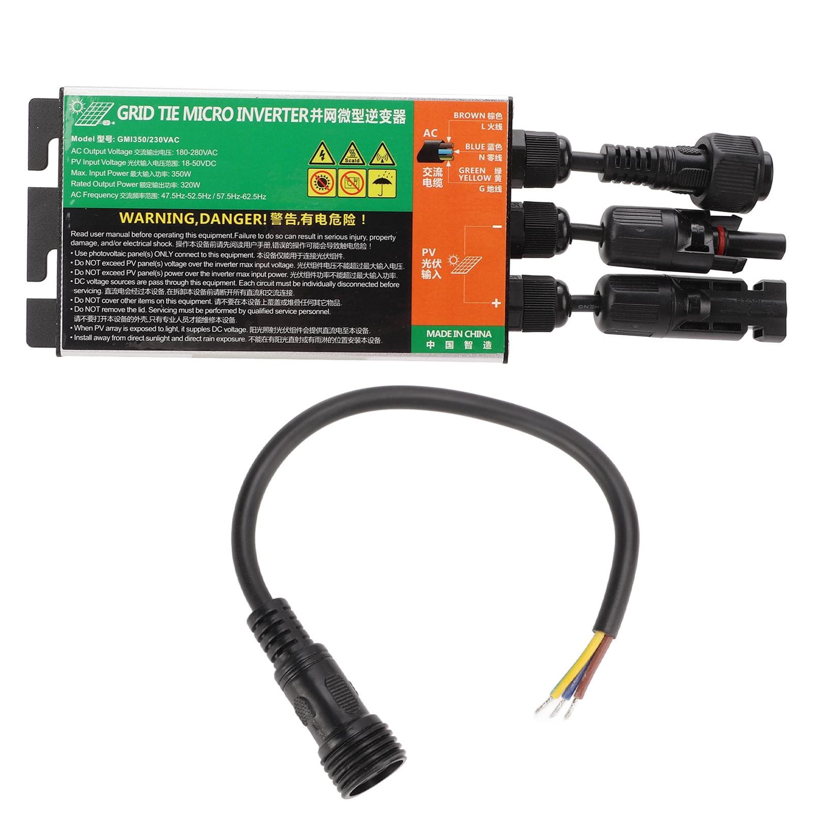Solar Micro Inverter 350W 230V MPPT Grid Connected IP55 Sine Waving Inverter for Small Solar Systems