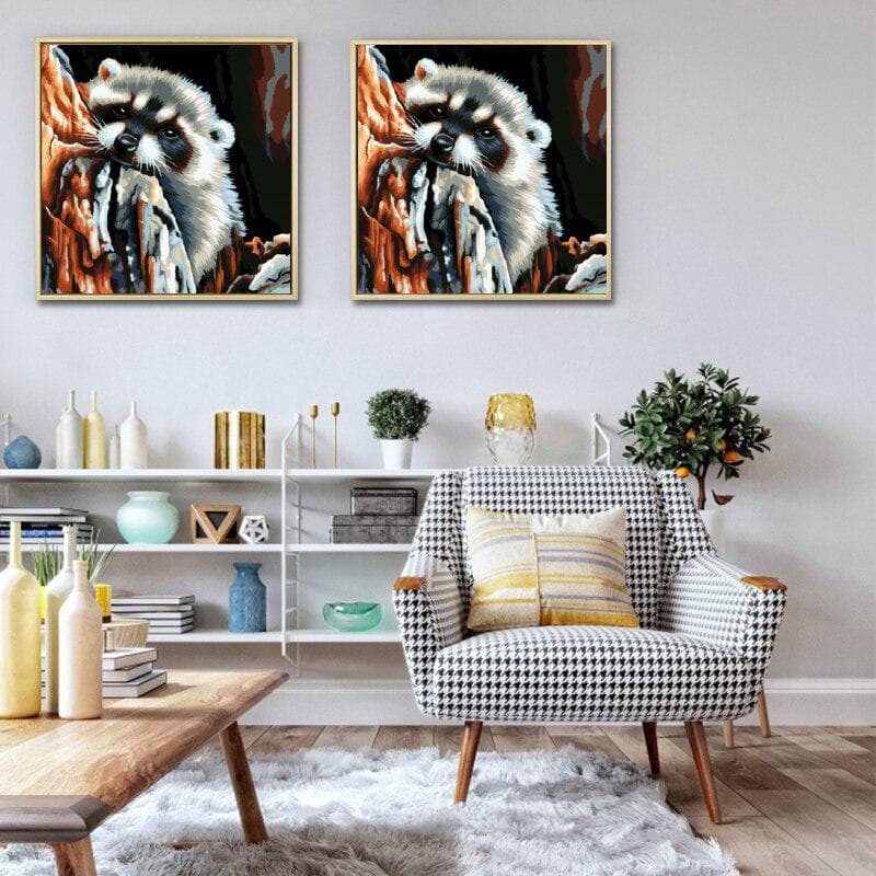 DIY Round Drill Diamond Painting Cross Stitch Animal Light Raccoon Diamond Embroidery 30x30CM