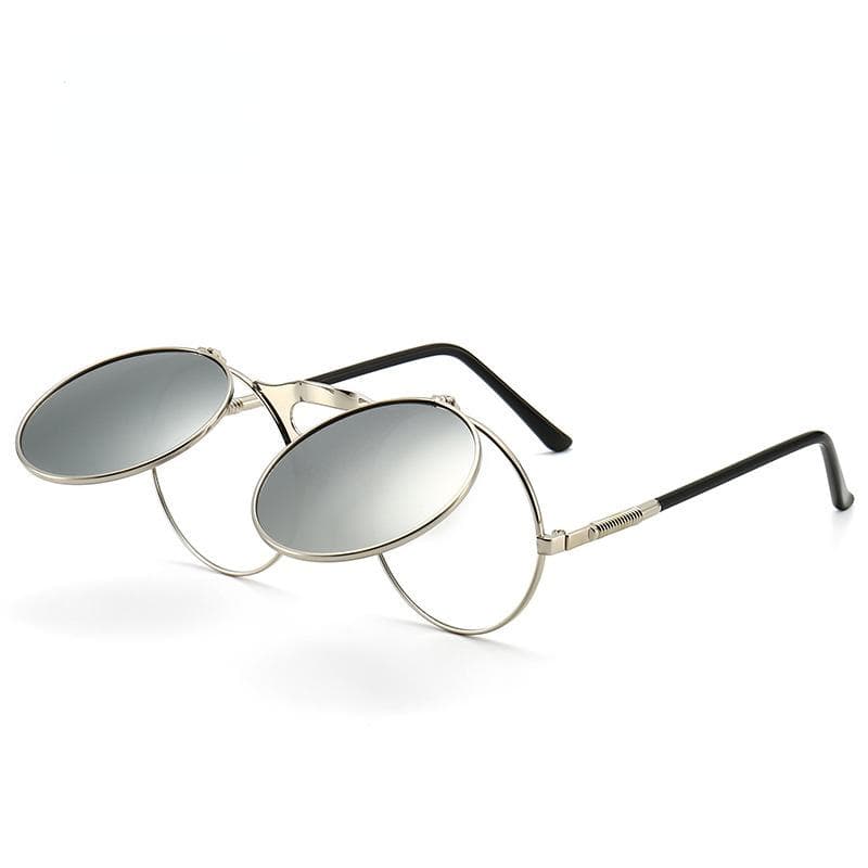Steampunk Round Sunglasses Men Women Vintage Metal Retro Flip UV400 Protection Punk Shades Eyewear Gafas Oculos De Sol MULTI