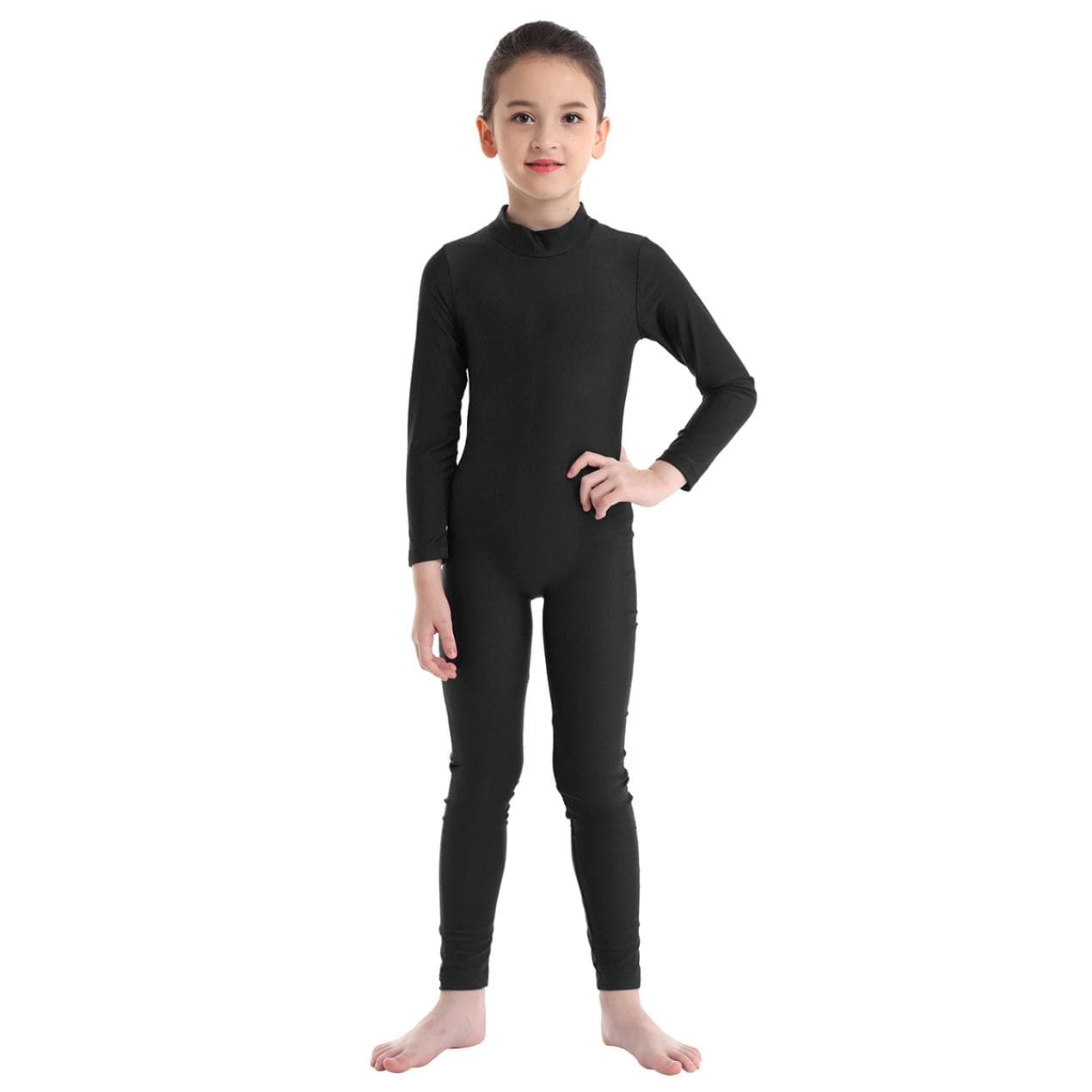 Children Girls Long Sleeve Dance Gymnastic Leotard Unitard Full Length Bodysuit Costume Dance Wear 11-12 Years black