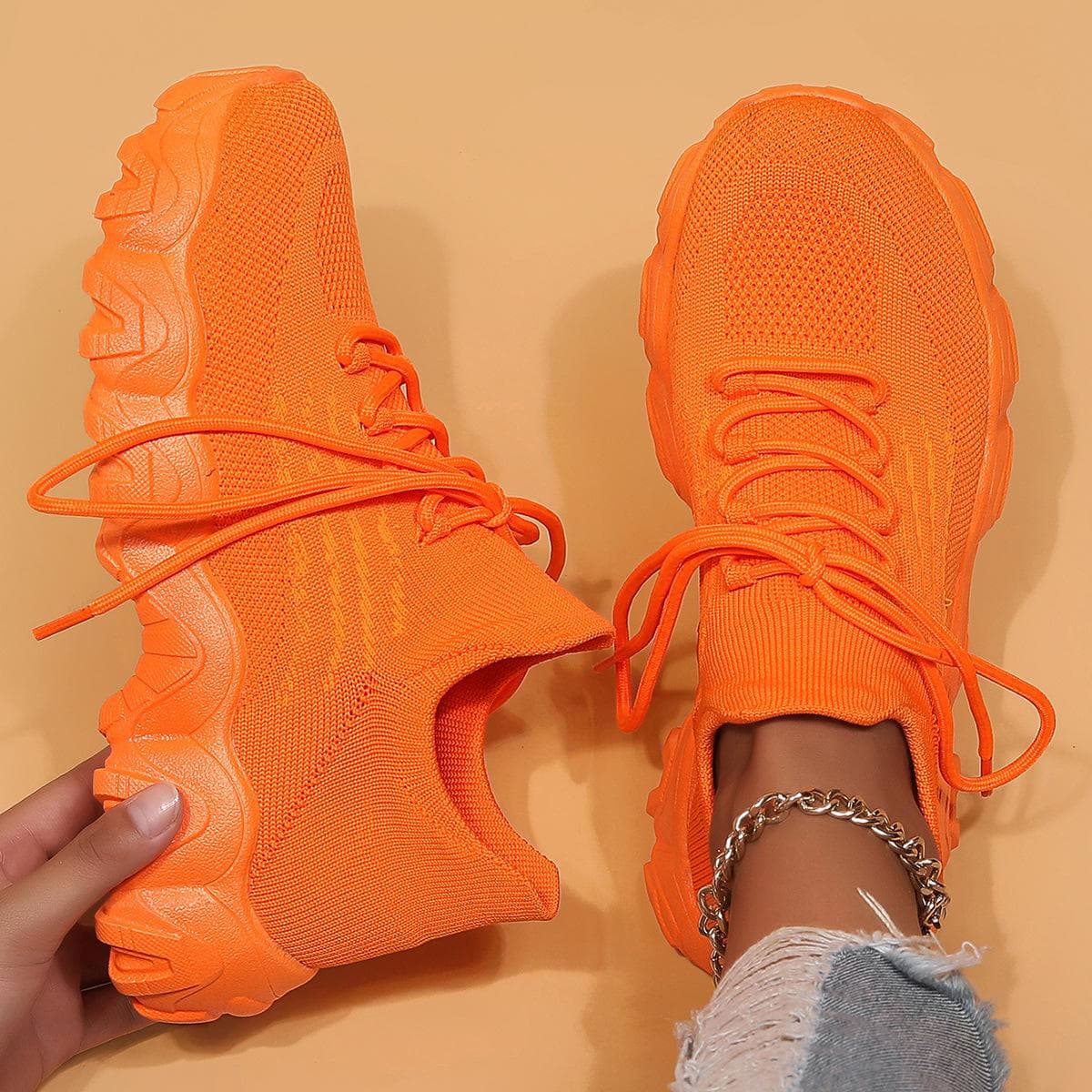 Platform White Shoes Women's New Ins Fashionable Autumn Versatile Muffin Lightweight Casual Sports Height Increasing Insole Women's Shoes 40 orange