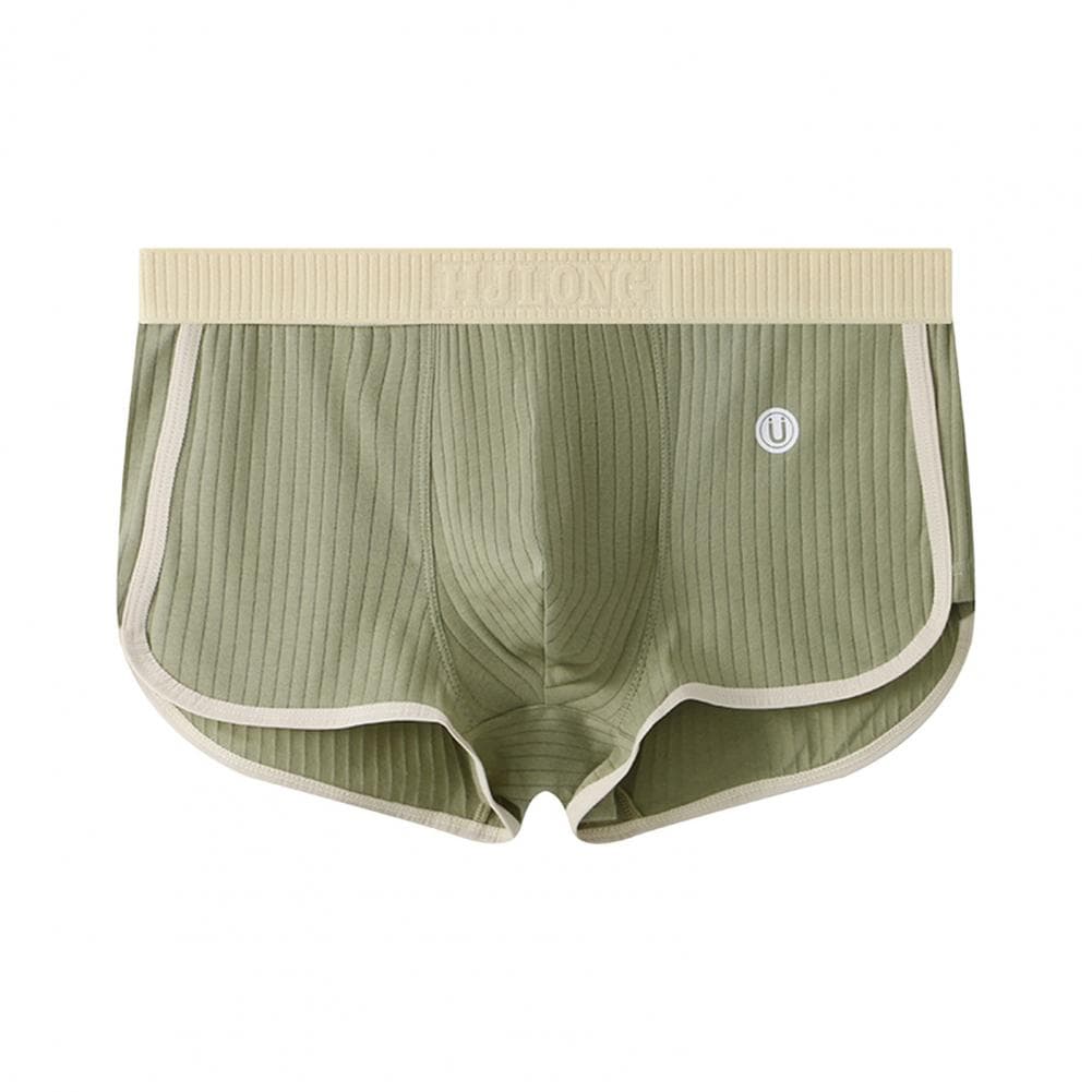 Men Boxer Underwear Mid-rise Elastic Waistband Patchwork Color Shorts Briefs U-convex Ribbed Panties Daily Wear M light green