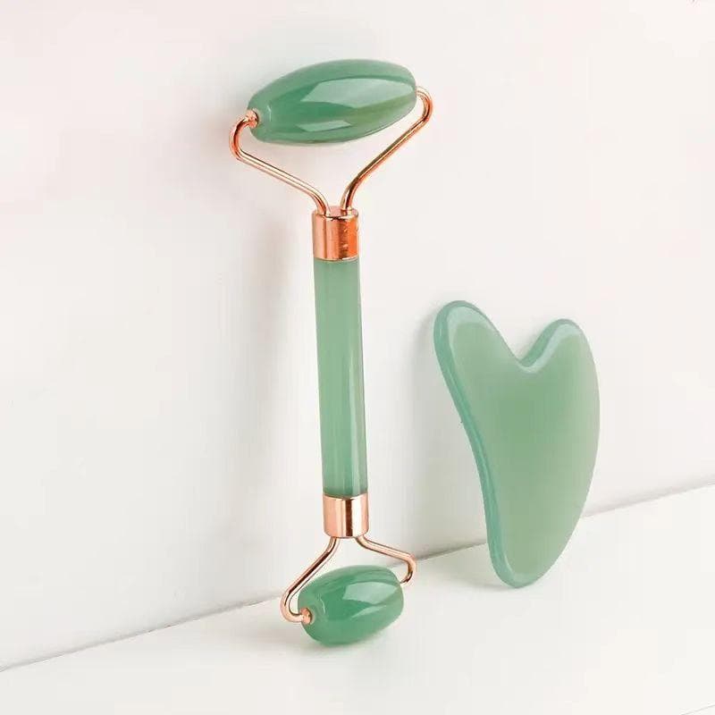 2Pcs/set Facial Beauty Massage ABS Resin Material Double Head Roller Massage, Triangle Scraping Board, Body Gua Sha Massage Tools Set, Green green
