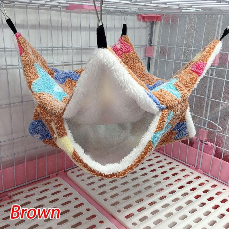 2 Size Ferret Rat Squirrel Hamster Hammock Nest Bed House Toys Hanging Cage Pet Cage Hammock Warm 20x20cm brown