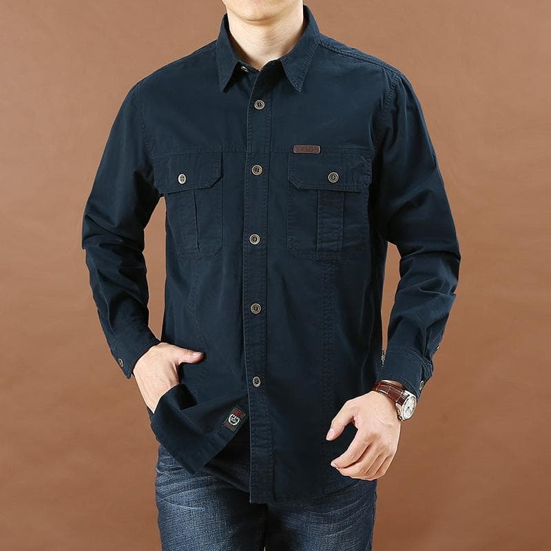 Summer Tactical Shirts Men Breathable Long Sleeve Work Cargo Shirts XL navy blue