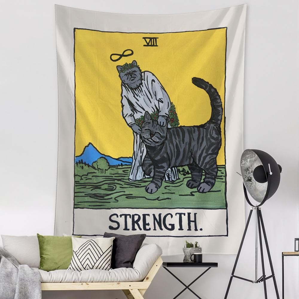 Black Cat Tarot Tapestry Psychedelic Witchcraft Hippie Tapiz Polyester Background Cloth Wall Hanging Room Decor 95x70cm