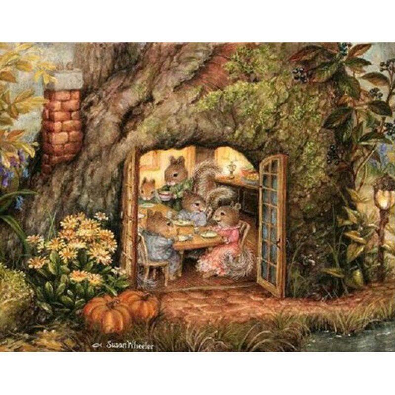 Diamond Embroidery 5D Diamond Painting Rabbit Dinner Family Cross Stitch Diamond Mosaic Needlework 20X30CM