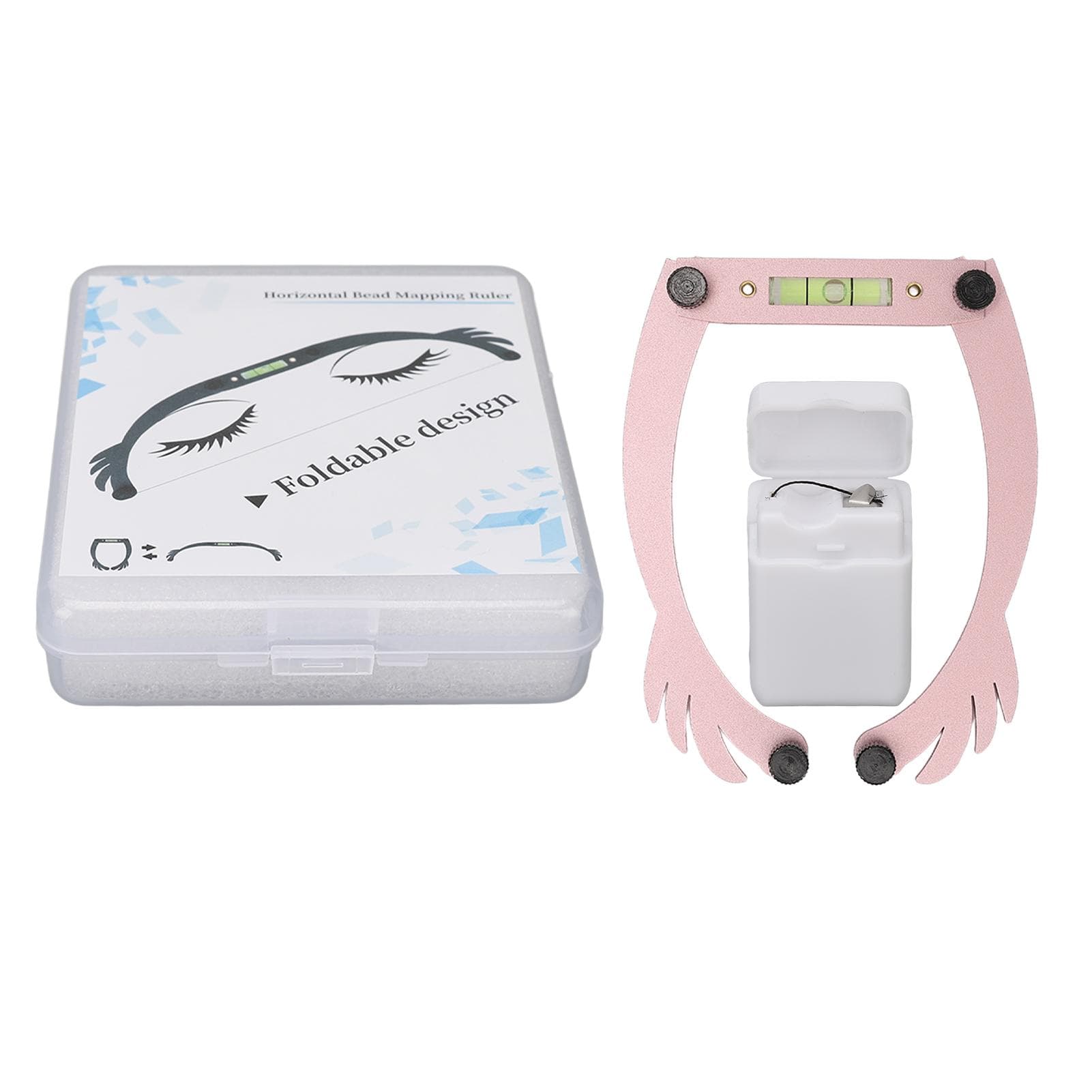 Eyebrow Bow Mapper Foldable Bow Tattoo Line Ruler Reusable Tattoo Eyebrow Ruler with Strings Pink pink