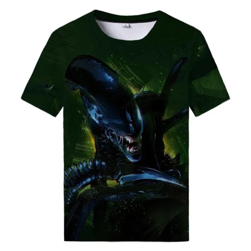 Summer New Alien Art 3D Print T-shirt For Men Clothing Daily Casual T-shirt Horror Alien Movie Graphic Harajuku Tops Tees Shirts L