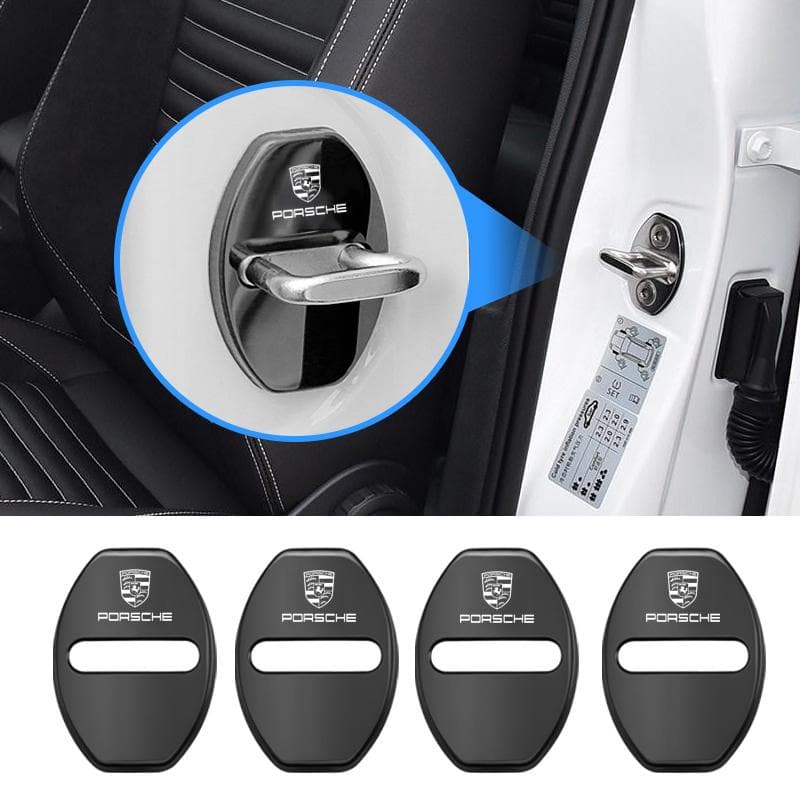 4PCS Car Emblems Door Lock Cover Protector Stickers Accessories For Porsche 911 718 Cayenne Cayman Panamera Macan Taycan Boxster