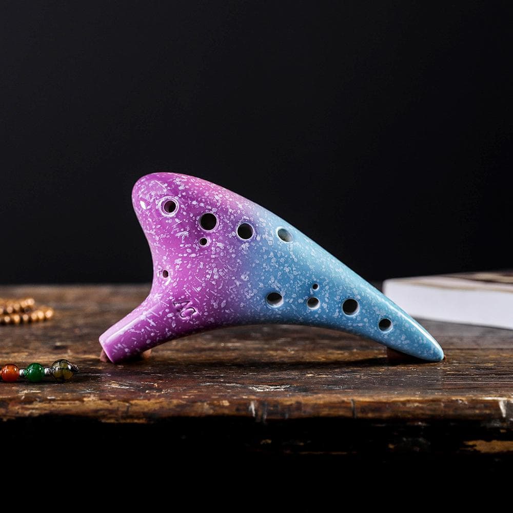 12 Holes Ceramic Ocarina Alto C Starry Style Musical Instrument with purple/blue