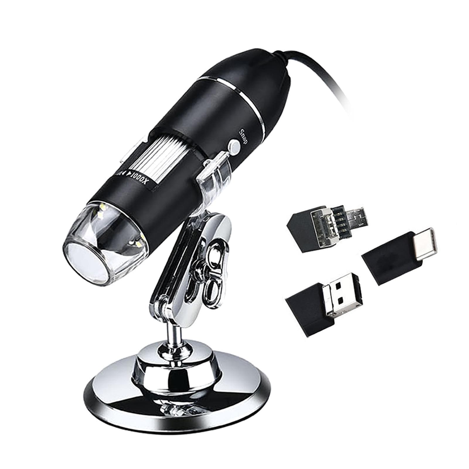 USB Digital Microscope 1000X Magnification Camera 8 LEDs with Stand Compatible with Android 1600X