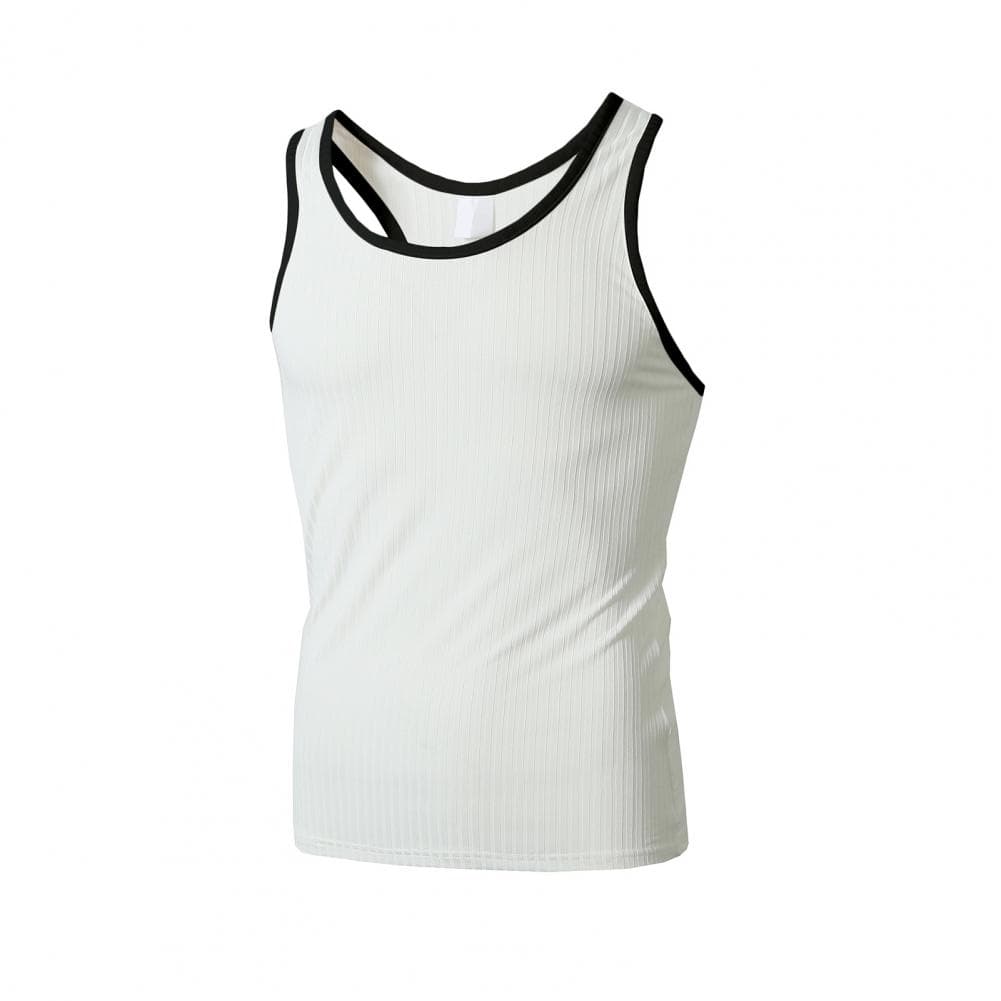 Summer Men Sport Vest Sleeveless O Neck Solid Color Striped Texture Quick Dry Elastic Good Breathability Pullover Basketball Gym M white
