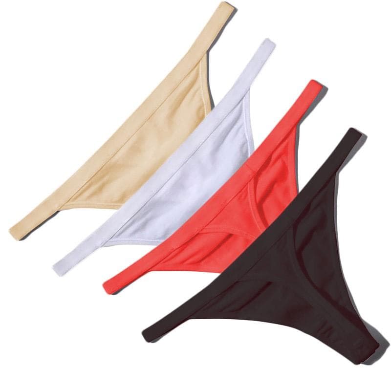 4 Pack Women Solid Cotton G-String Thongs Seamless Panties Sexy Underwears Bikini M