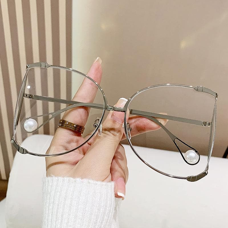 New Women Fashion Pearl Sunglasses Large Frame UV400 Protection Colorful Metal Hollow Legs Eyewear Shades 1PC