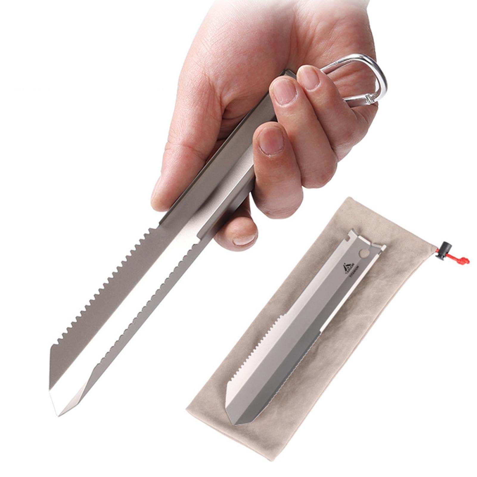 Titanium Garden Hand Serrated Shovel Outdoor Camping Hiking Backpacking Trowel with Clip silver