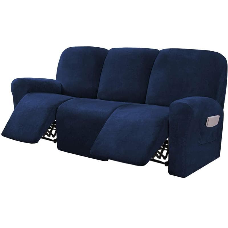 Ultimate Decor 8-Pieces Recliner Sofa Covers Velvet Stretch Reclining Couch Covers for 3 Cushion Reclining Sofa Slipcovers 3-Seat navy blue