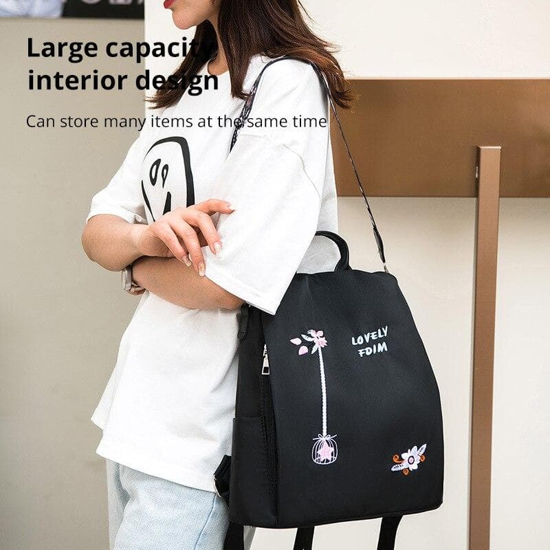 Waterproof Oxford Women Backpack Fashion Casual Embroidery Bag Designer Female Large Capacity Travel Handbag Shopping Knaps One size black