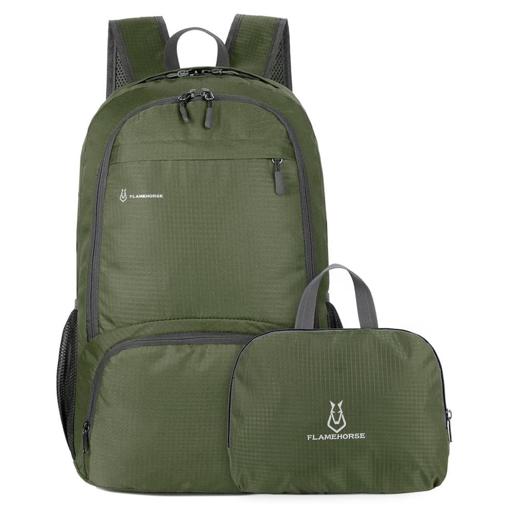 Foldable Backpack Lightweight Waterproof Nylon Men Women Outdoor BagsTravel Hiking Camping Cycling School army green