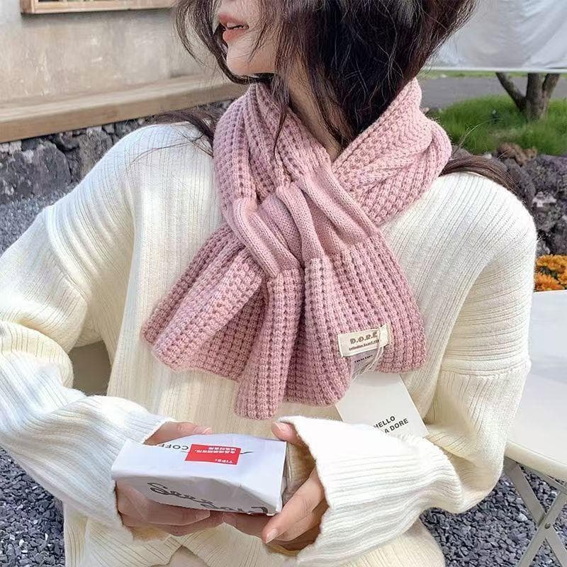 New Korean Style Fashion Scarf for Autumn and Winter, Simple Cross Flower Bow, Gentle and Elegant, Stylish and Warm Scarf pink