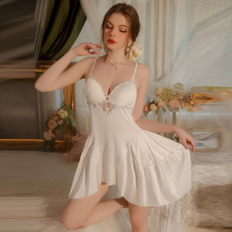 Sexy Pajamas Women's Summer Backless Solid Satin Black Pajamas with Padded Casual Pajamas Set L
