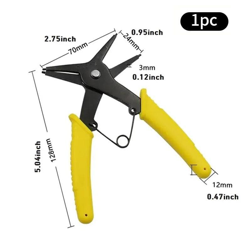 2 In 1 Double-Purpose Circlip Pliers Inside Outside Circlip Pliers Inside Outside Card Spring Disassembling Retainer Ring Pliers yellow