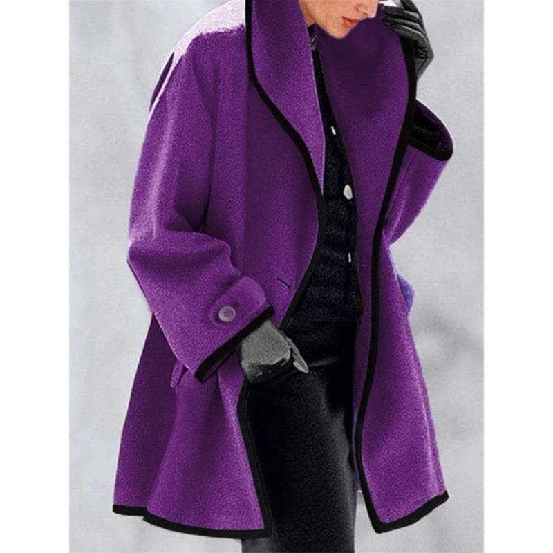 Fashion Autumn and Winter Multi-color Crew Neck Loose Hooded Woolen Coat Color Matching Hemming Women's Coat XXL