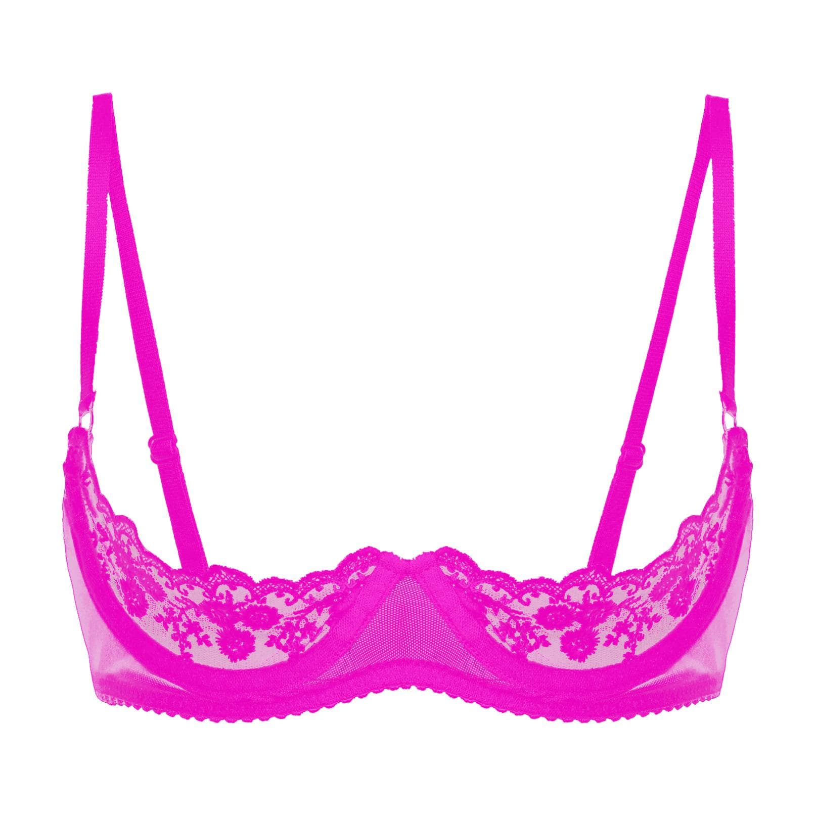 Women's Balconette Push Up Bra Lace Plus Size Bras See Through Underwire M Rose