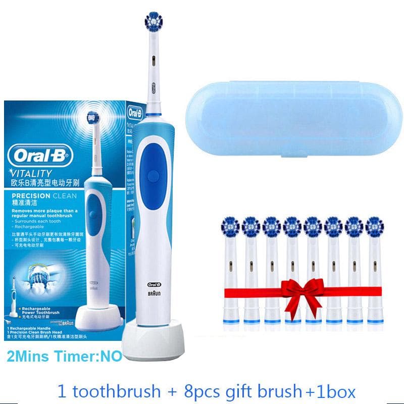 Oral B Dual Clean Electric Toothbrush Rotation Vibration Type Rechargeable Oral B Tooth Brush with 8 Brush Heads + Storage Box