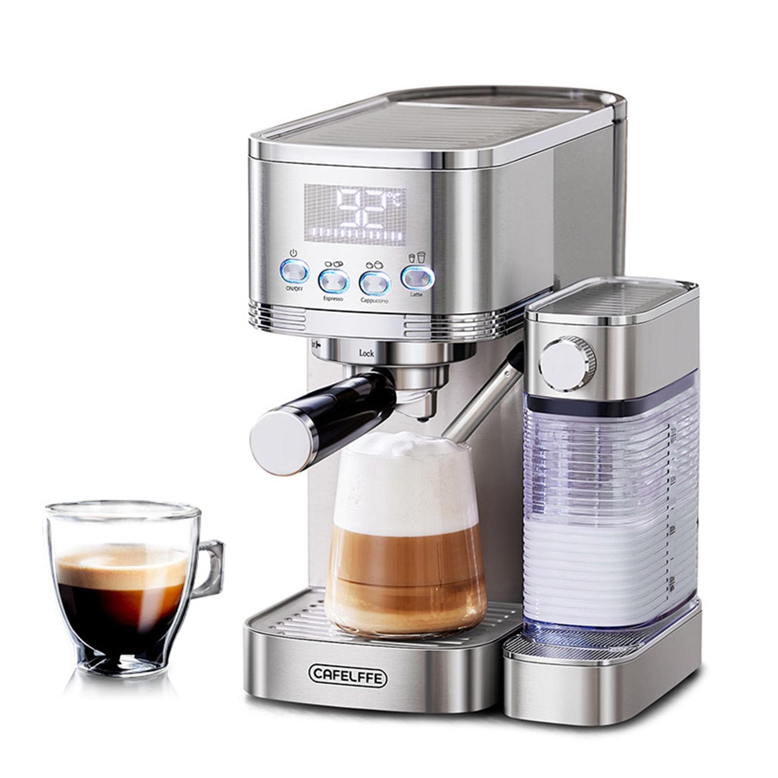 Electric Coffee Machine with Milk Frothing System 3 Temperature Adjustable 20Bar Pre-brew Coffee EU plug