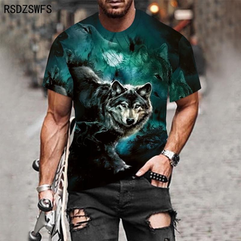 Couple Wolf Print T-Shirt Men's 3D T-Shirt Drop Ship Top Short Sleeve Camiseta Round Neck T-Shirt Fashion Casual Brand 3XL