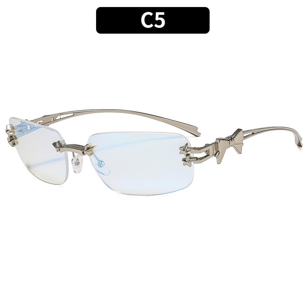 Y2K Rimless Square Bow Sunglasses Women Luxury Punk Hip Hop Rivet Star Pink Shades Fashion Sun Glasses