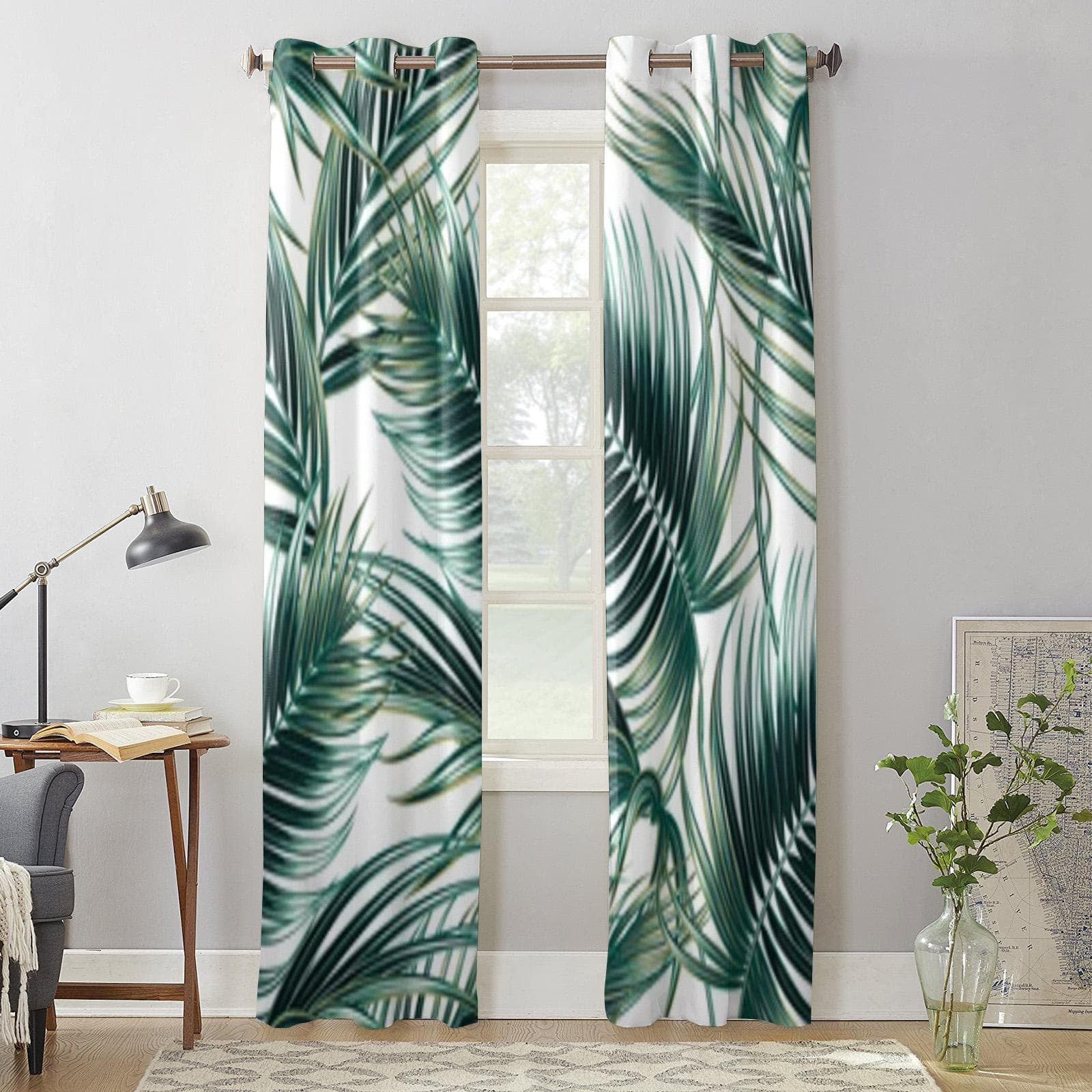 Tropical Palm Leaves Window Curtains For Living Room Kitchen Modern Curtains Home Decor Blinds Drapes 135W x 60H(cm) x1