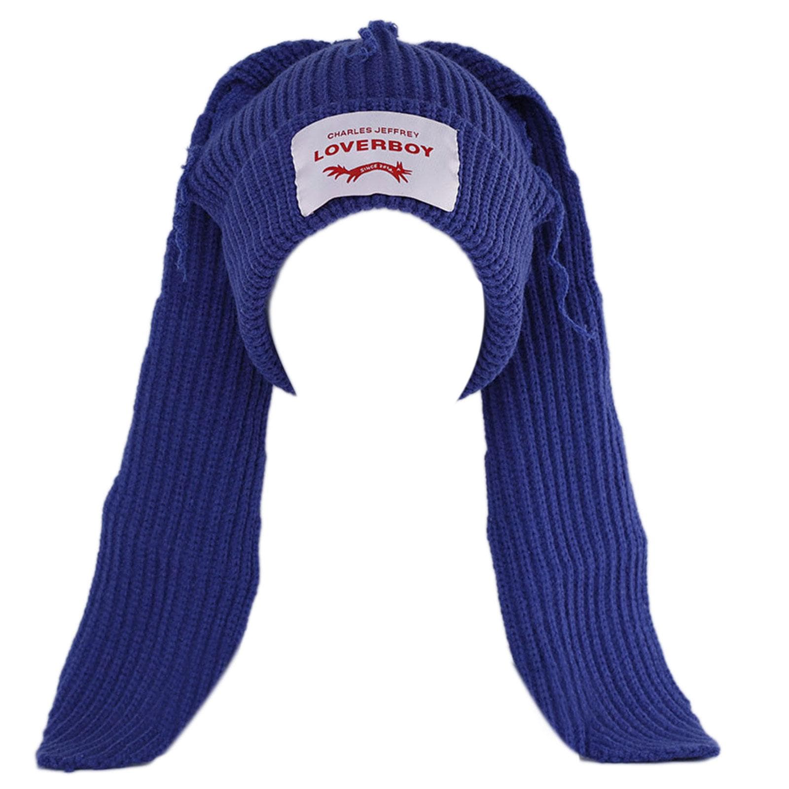 Crochet Knitted Hat Skullies Beanie Long Ear Hat Cute Bunny Hat Rabbit Ears Hat Women Autumn Winter Warm Funny Hat royal blue