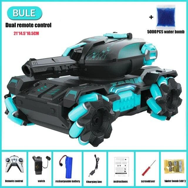 New 2.4G RC Car Children Toys for Kids 4WD Remote Control Car RC Tank Gesture Controlled Water Bomb Electric Armored Toys for Boys Gift Remote control + gesture remote control blue