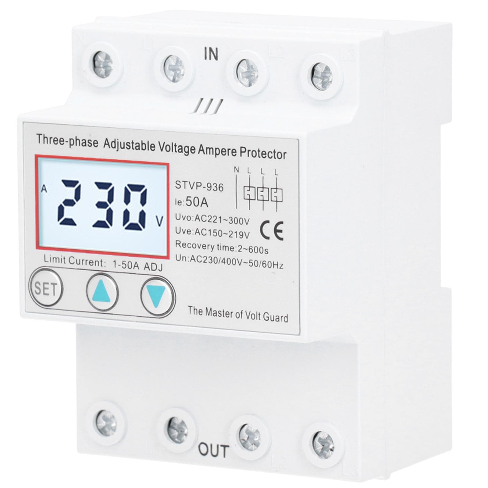 Adjustable Voltage Protector 3Phase LCD Multifunctional SelfResetting STVP936 230v 400V AC(80A )