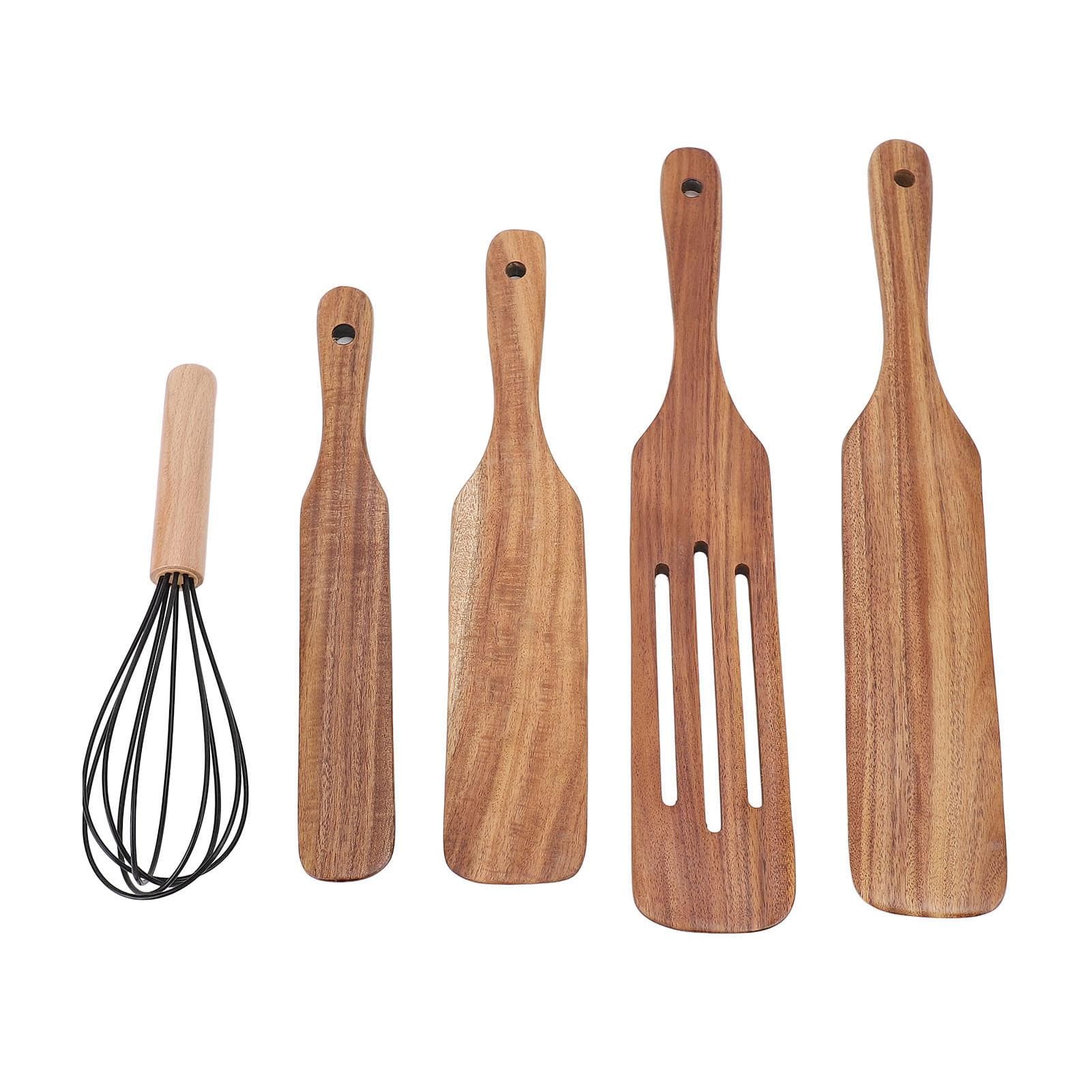 Wooden Utensil Set Kitchen Wooden Spoon for Cooking Spatula Egg Whisk Comfort Grip Easy To Clean B