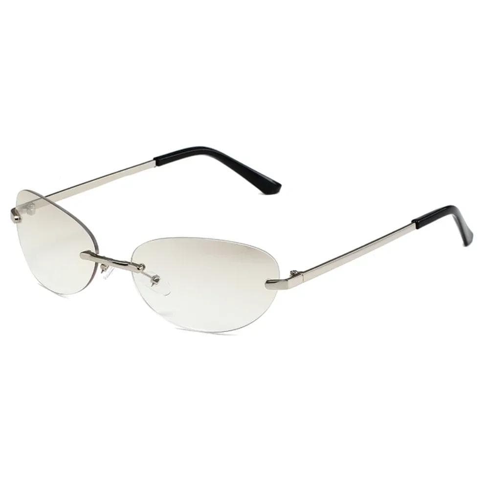 Fashion Vintage Luxury Designer Rimless Oval Sunglasses UV400 Protection Unisex Punk Style Small Shades