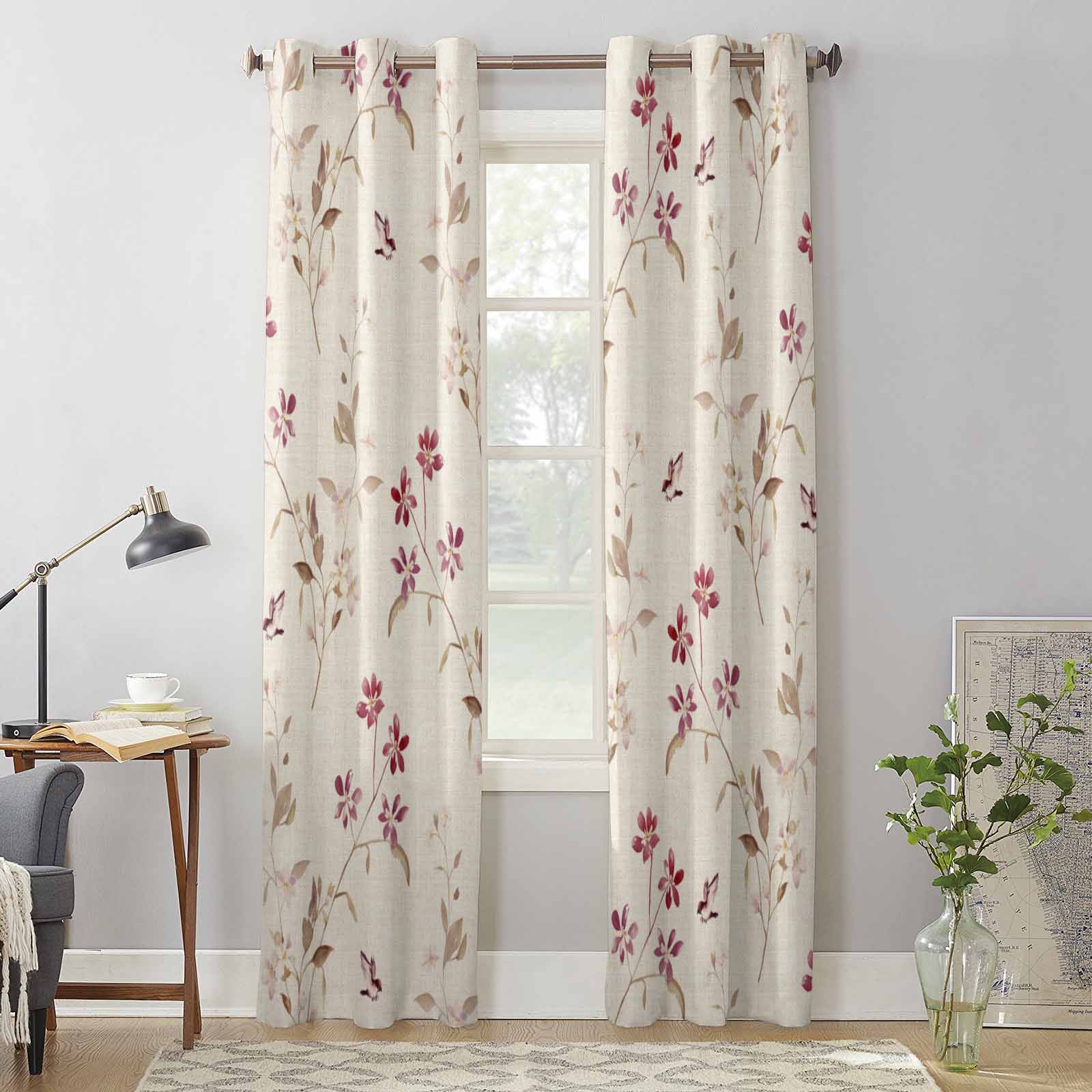 Flowers Leaves Birds Watercolor Window Curtains for Living Room Luxury Bedroom Curtain Kitchen Blinds Drapes Curtains 135W x 60H(cm) x1