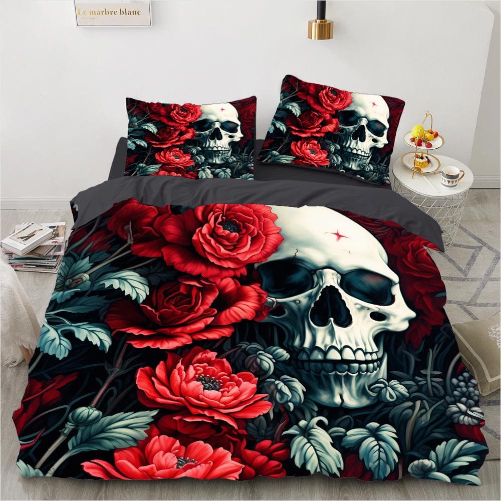 Rose Skull Bedding Set Famous Anime Duvet Cover Sets Comforter Bed Linen Twin Queen King Single Size Dropshipping Gift EU Single 135x200cm