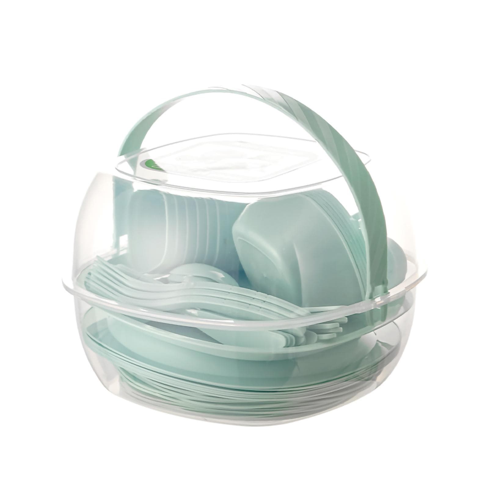 Plastic Tableware Set Outdoor Portable Camping Cutlery Set Picnic Tableware with Shortage Box Mint